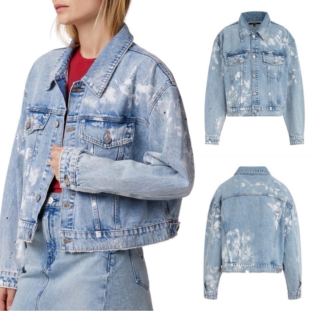 Hudson Brea Swing Trucker Denim Jacket in Pigment Explosion
